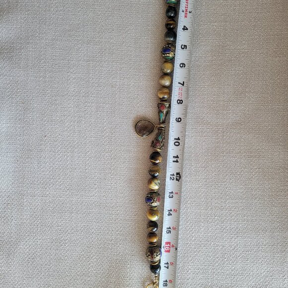 ONE-OF-A-KIND ARTISAN-MADE LARGE-BEAD AND ENAMELLED BRASS NECKLACE - Picture 6 of 6